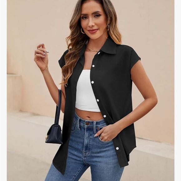 Black Button-Up Camp Skirt Women's Top sz XL - Picture 5 of 6